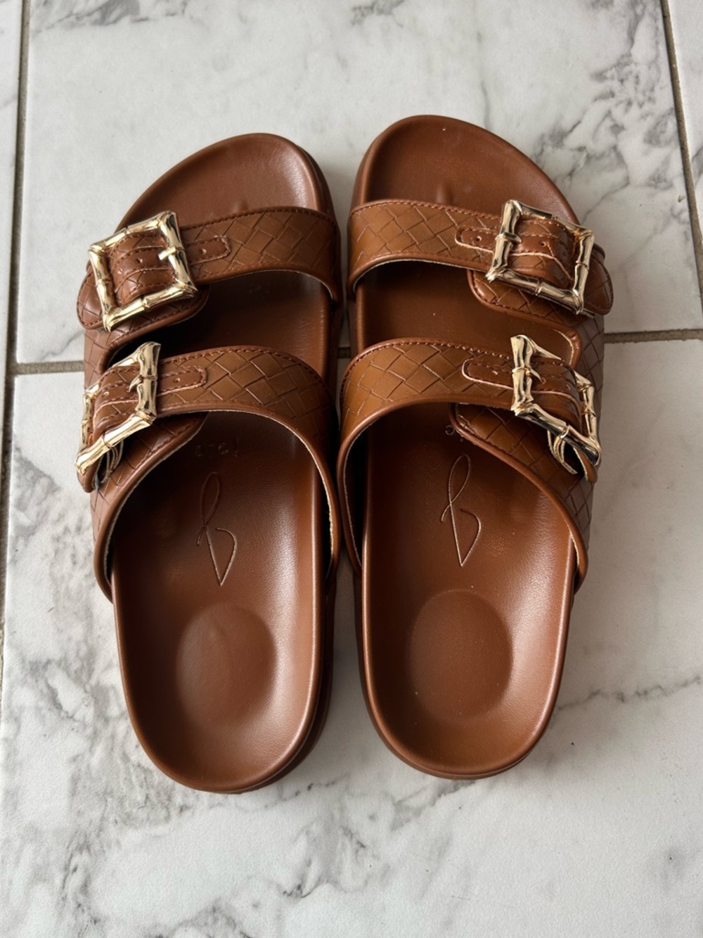Joie Slide Sandals with Gold Buckles - Picture 2 of 7